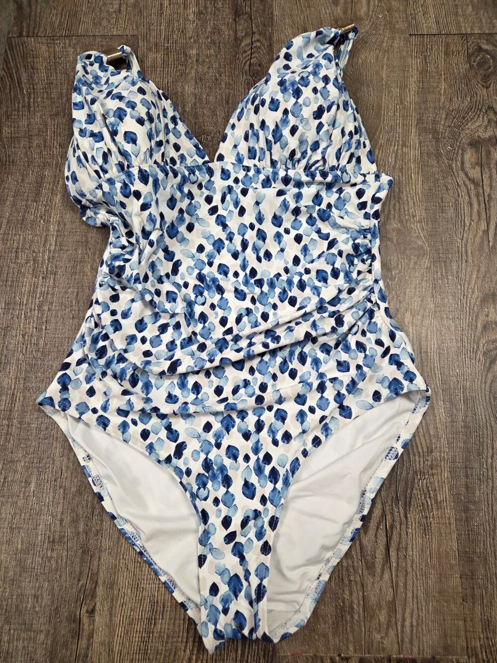Nip Tuck Women's Eva Neck One Piece Blue Petal Tummy Control Swimsuit S/M
